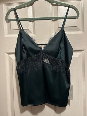 Wayf Dark Teal Satin Lace-Trim Cami